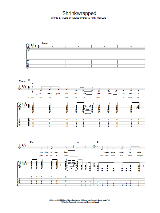 Sleeper Shrinkwrapped sheet music notes and chords arranged for Guitar Tab