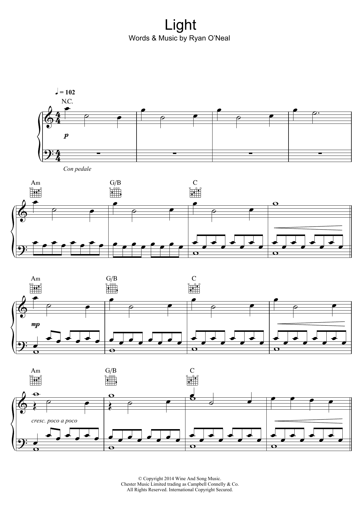 Sleeping At Last Light sheet music notes and chords arranged for Piano, Vocal & Guitar Chords