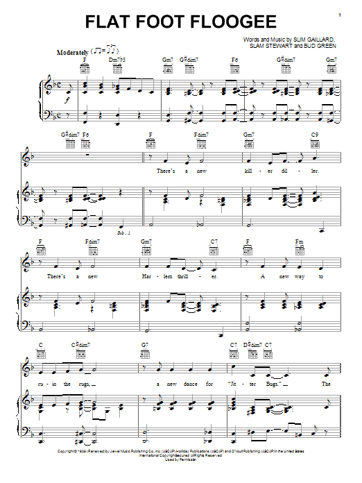 Slim Gaillard Flat Foot Floogie sheet music notes and chords arranged for Piano, Vocal & Guitar Chords (Right-Hand Melody)