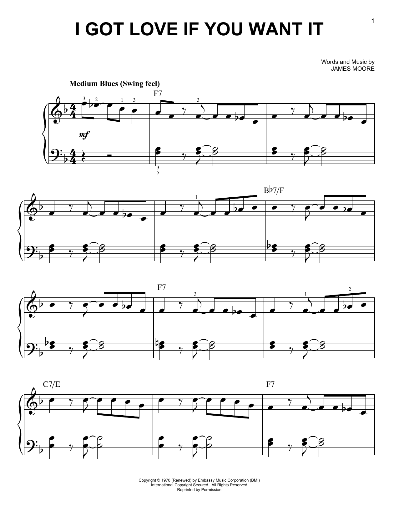 Slim Harpo I Got Love If You Want It sheet music notes and chords arranged for Very Easy Piano