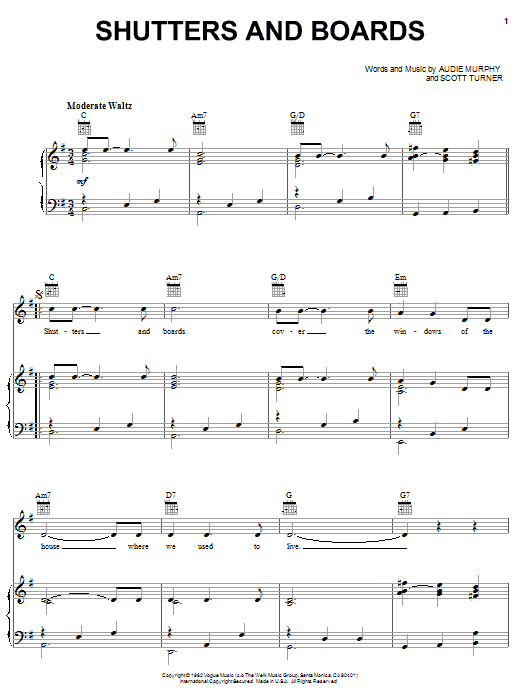 Slim Whitman Shutters And Boards sheet music notes and chords arranged for Piano, Vocal & Guitar Chords (Right-Hand Melody)