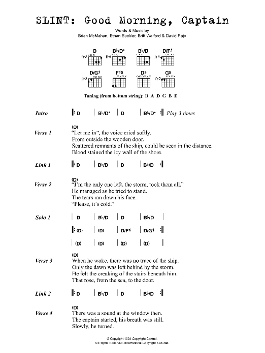 Slint Good Morning, Captain sheet music notes and chords arranged for Guitar Chords/Lyrics