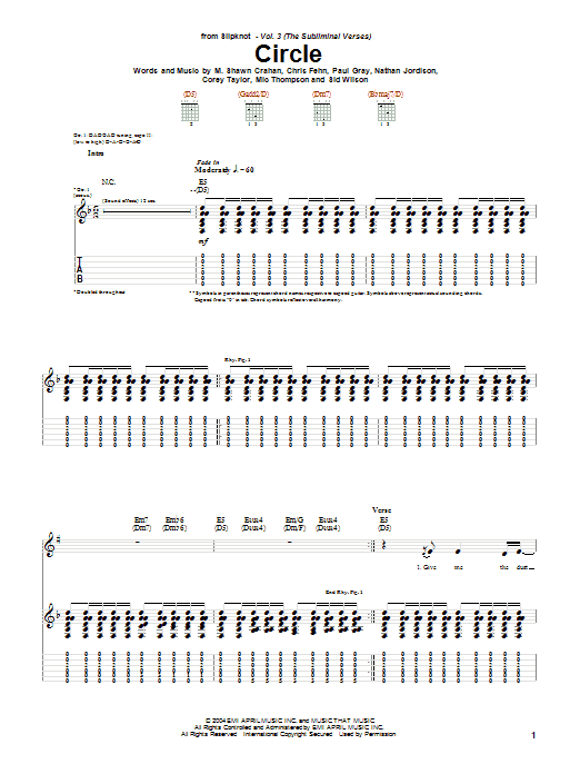 Slipknot Circle sheet music notes and chords arranged for Guitar Tab
