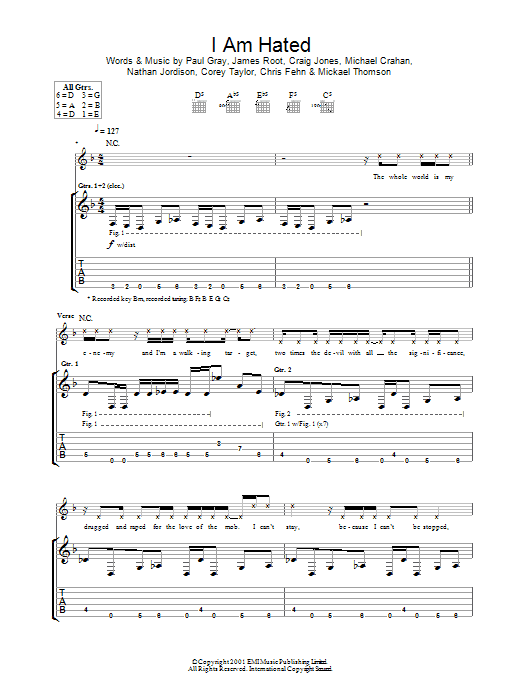 Slipknot I Am Hated sheet music notes and chords arranged for Guitar Tab