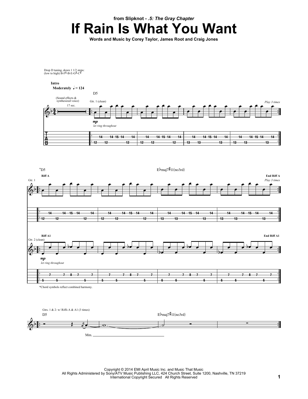 Slipknot If Rain Is What You Want sheet music notes and chords arranged for Guitar Tab