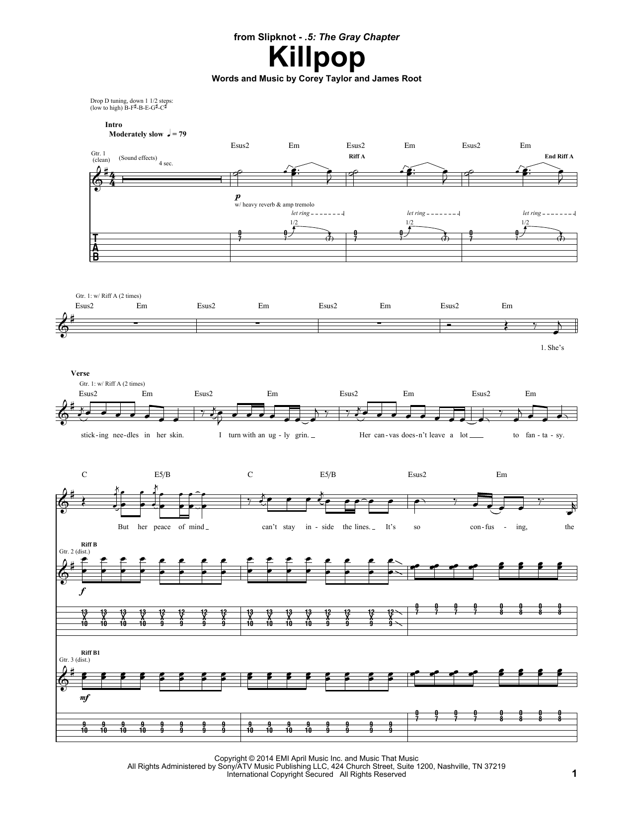 Slipknot Killpop sheet music notes and chords arranged for Guitar Tab