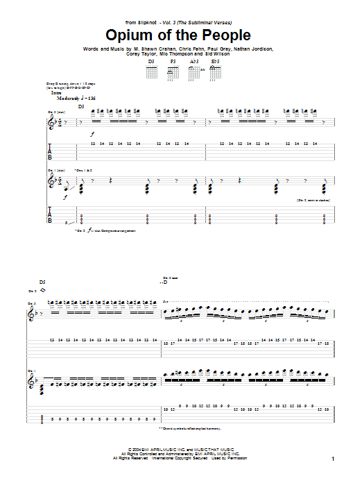 Slipknot Opium Of The People sheet music notes and chords arranged for Guitar Tab