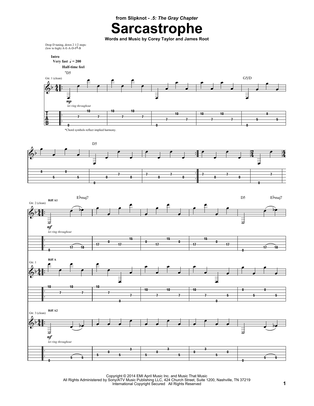 Slipknot Sarcastrophe sheet music notes and chords arranged for Guitar Tab