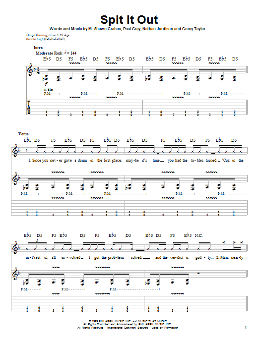 Slipknot Spit It Out sheet music notes and chords arranged for Guitar Tab (Single Guitar)