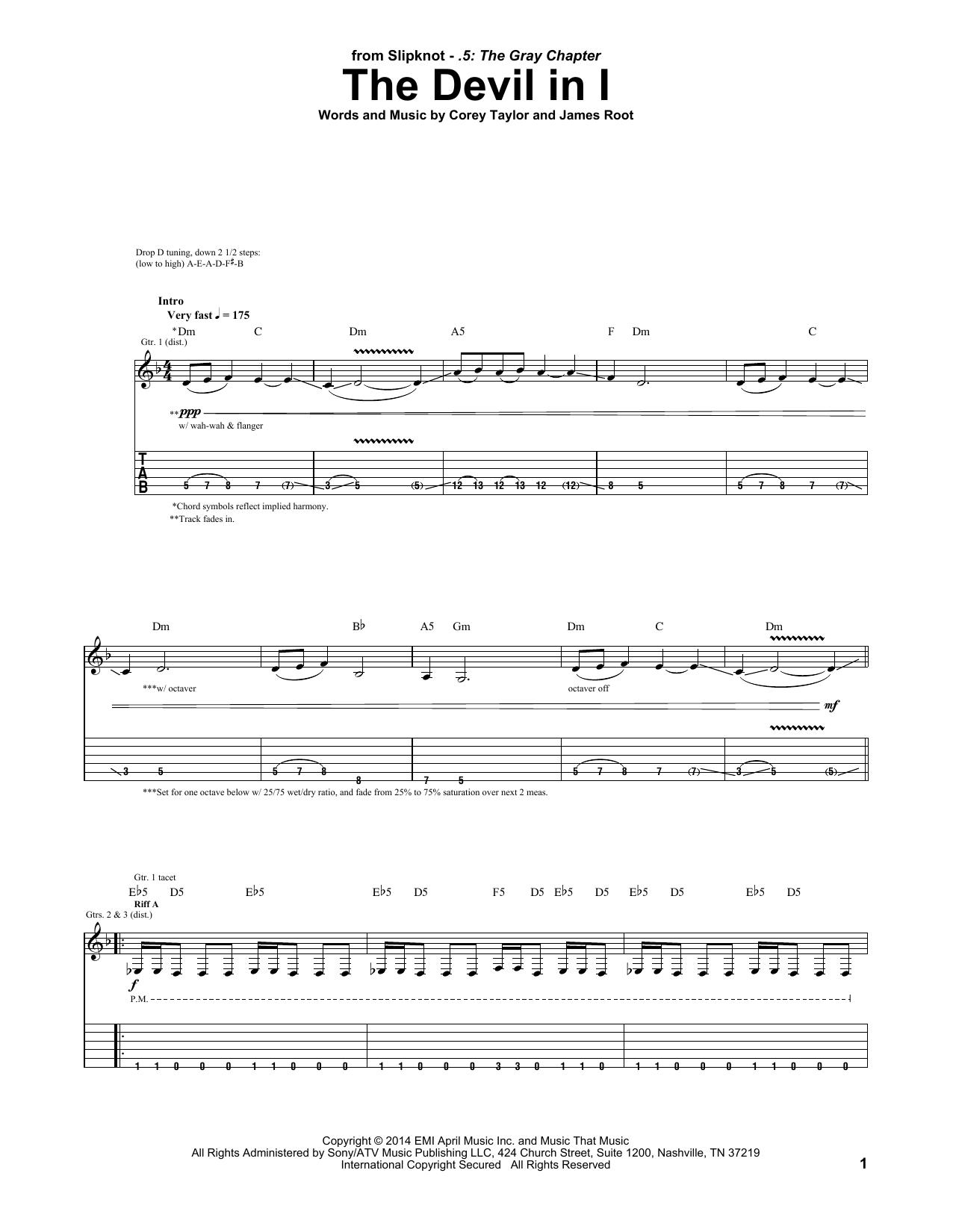 Slipknot The Devil In I sheet music notes and chords arranged for Guitar Tab (Single Guitar)