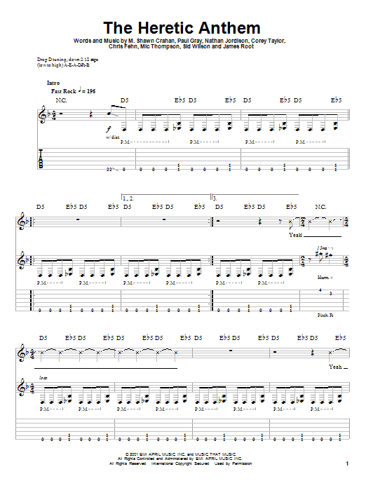 Slipknot The Heretic Anthem sheet music notes and chords arranged for Bass Guitar Tab