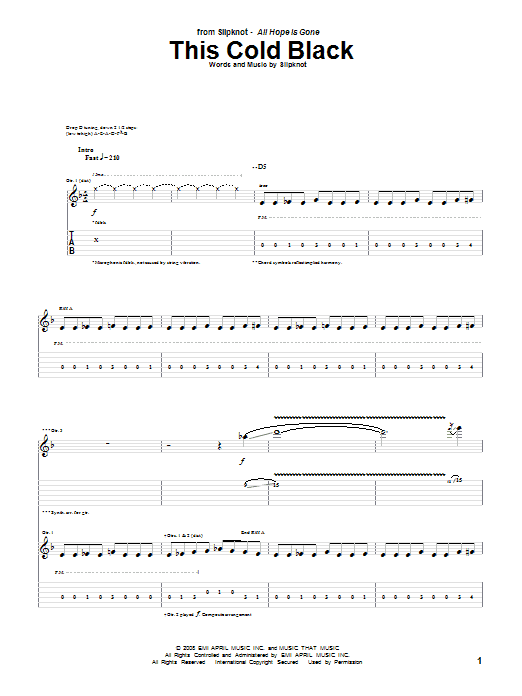 Slipknot This Cold Black sheet music notes and chords arranged for Guitar Tab