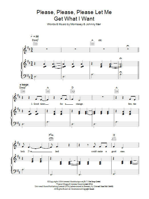Slow Moving Millie Please, Please, Please, Let Me Get What I Want sheet music notes and chords arranged for Piano, Vocal & Guitar Chords