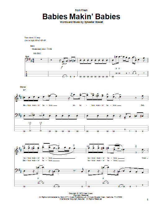 Sly & The Family Stone Babies Makin' Babies sheet music notes and chords arranged for Bass Guitar Tab