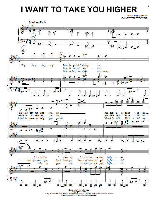 Sly & The Family Stone I Want To Take You Higher sheet music notes and chords arranged for Bass Guitar Tab