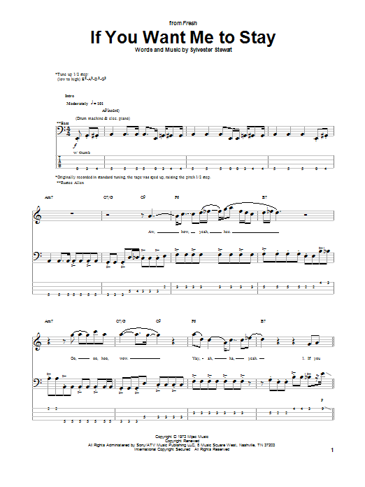 Sly & The Family Stone If You Want Me To Stay sheet music notes and chords arranged for Easy Bass Tab