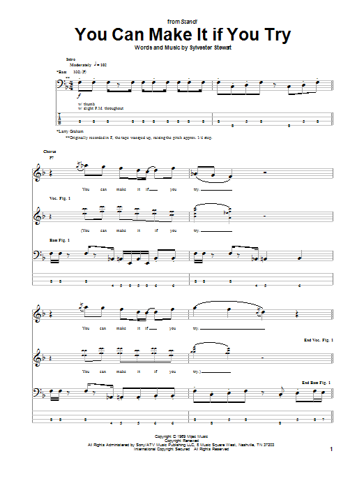 Sly & The Family Stone You Can Make It If You Try sheet music notes and chords arranged for Bass Guitar Tab