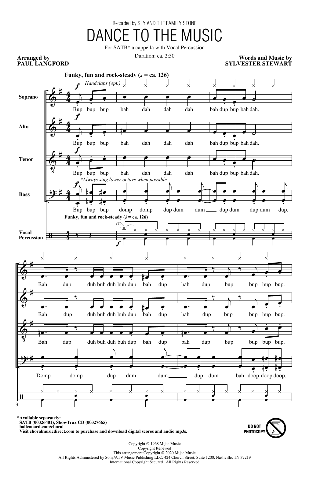 Sly And The Family Stone Dance To The Music (arr. Paul Langford) sheet music notes and chords arranged for SATB Choir