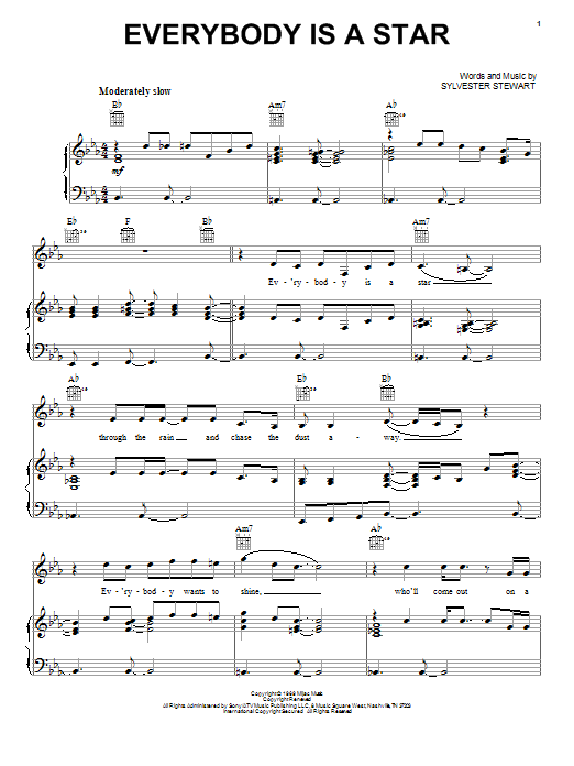 Sly And The Family Stone Everybody Is A Star sheet music notes and chords arranged for Piano, Vocal & Guitar Chords (Right-Hand Melody)
