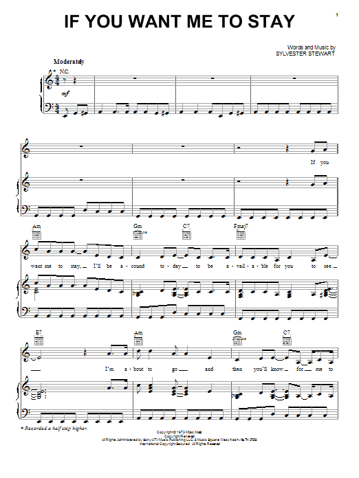 Sly And The Family Stone If You Want Me To Stay sheet music notes and chords arranged for Piano, Vocal & Guitar Chords (Right-Hand Melody)