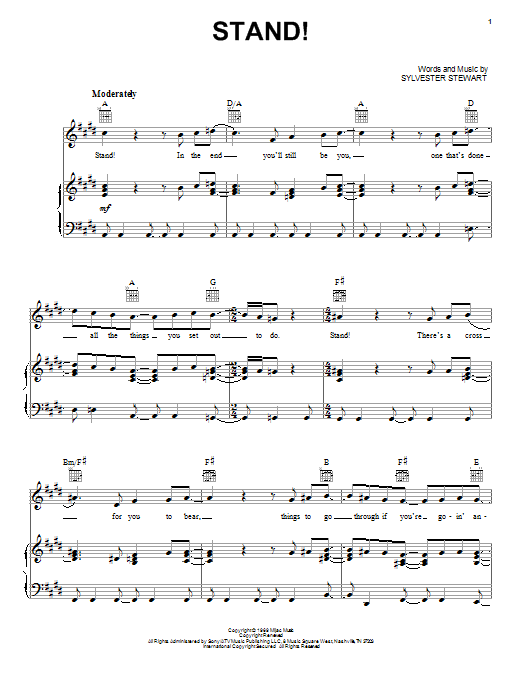 Sly And The Family Stone Stand! sheet music notes and chords arranged for Piano, Vocal & Guitar Chords (Right-Hand Melody)