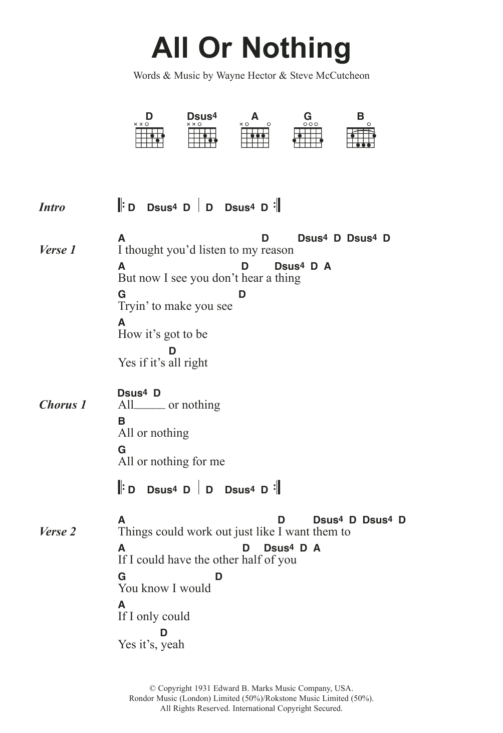Small Faces All Or Nothing sheet music notes and chords arranged for Guitar Chords/Lyrics
