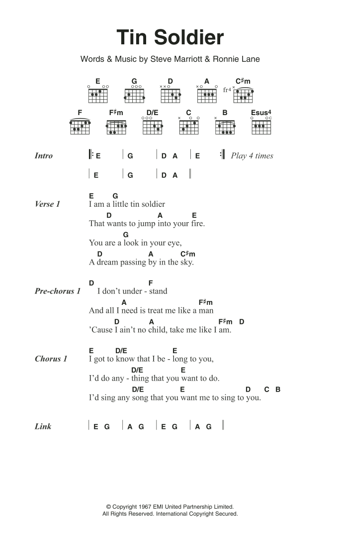 Small Faces Tin Soldier sheet music notes and chords arranged for Guitar Chords/Lyrics