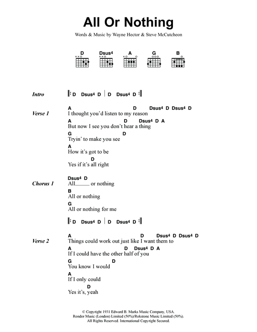 Small Faces All Or Nothing sheet music notes and chords arranged for Guitar Chords/Lyrics
