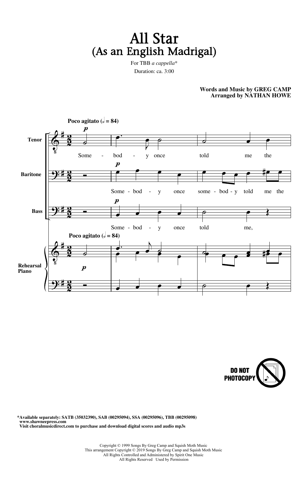 Smash Mouth All Star (As an English Madrigal) (arr. Nathan Howe) sheet music notes and chords arranged for SAB Choir