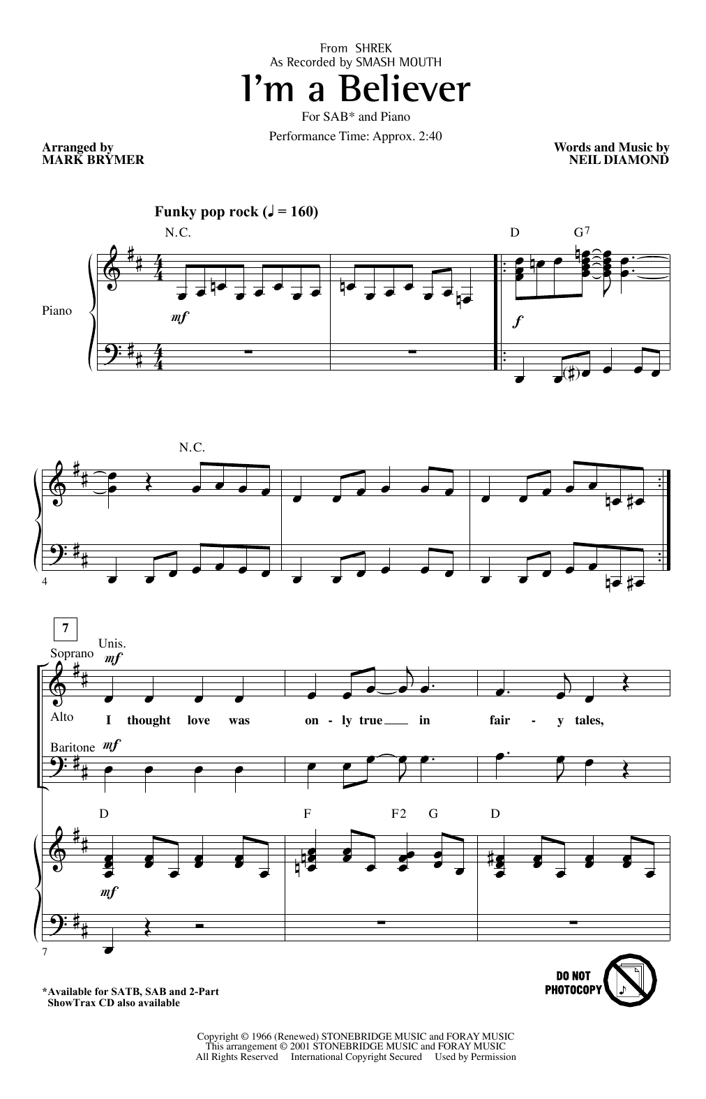 Smash Mouth I'm A Believer (from Shrek) (arr. Mark Brymer) sheet music notes and chords arranged for 2-Part Choir