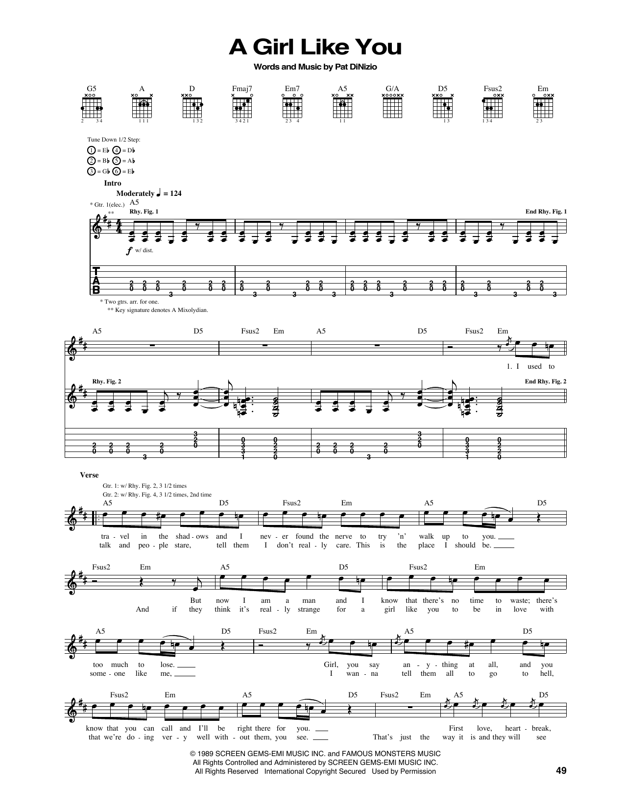 Smithereens A Girl Like You sheet music notes and chords arranged for Guitar Tab