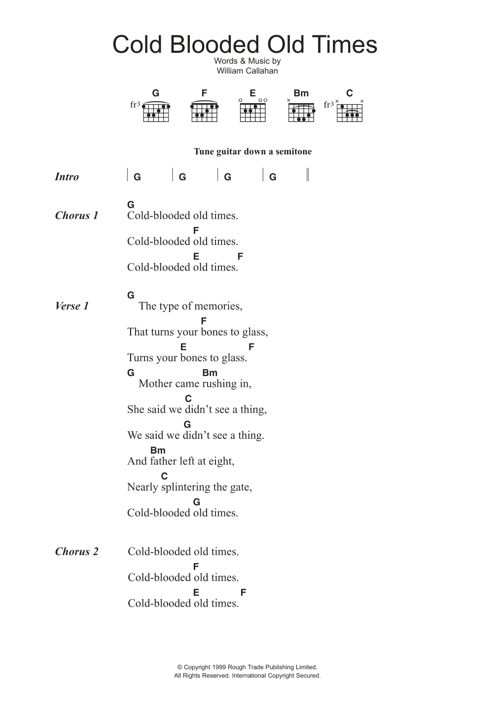 Smog Cold Blooded Old Times sheet music notes and chords arranged for Guitar Chords/Lyrics