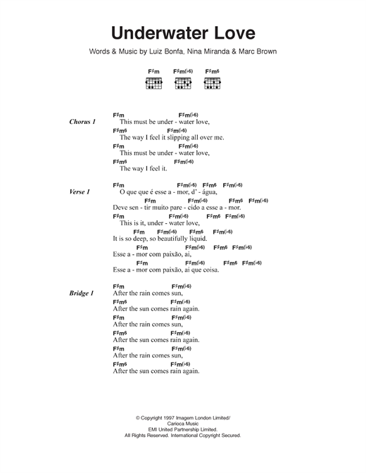 Smoke City Underwater Love sheet music notes and chords arranged for Guitar Chords/Lyrics