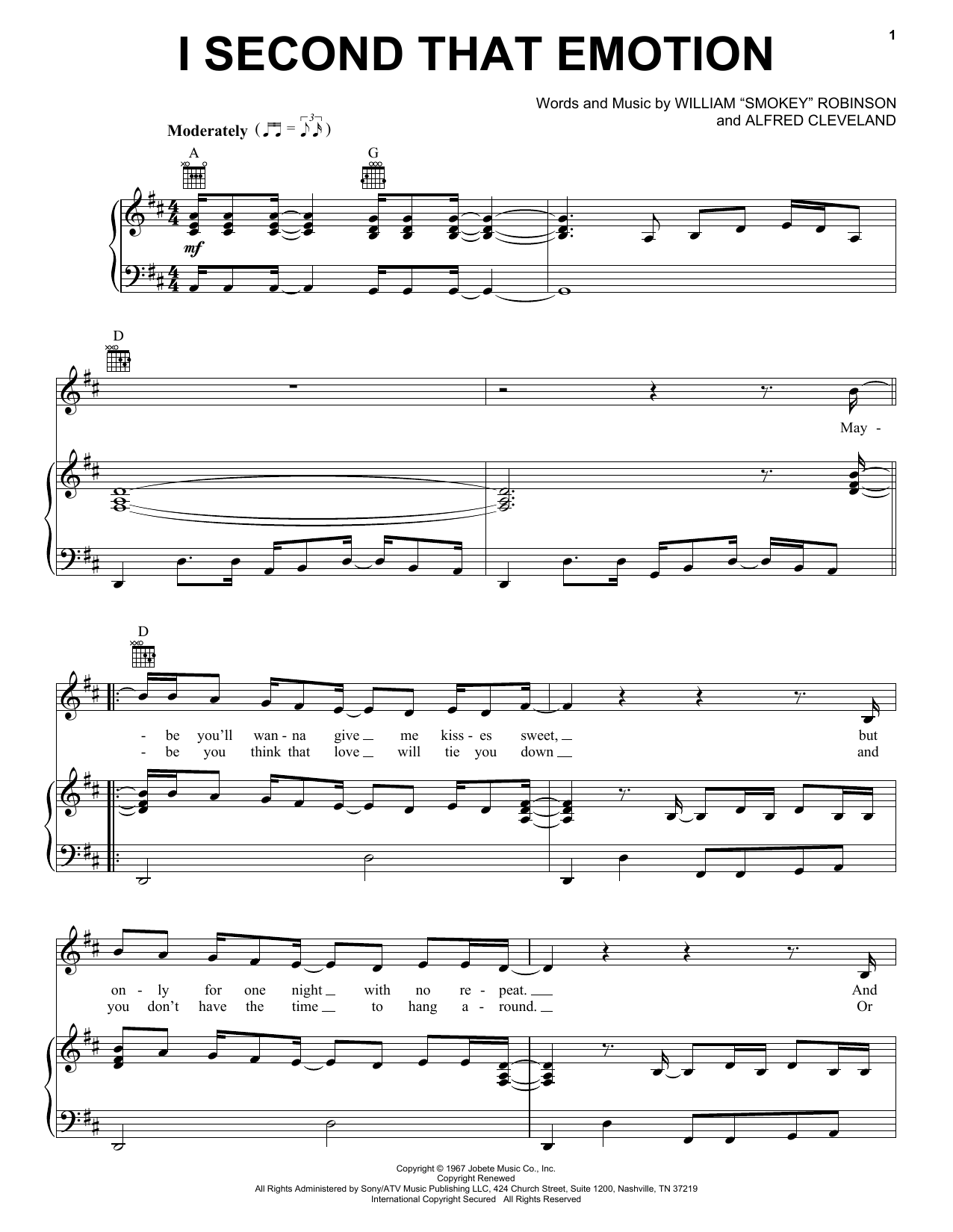 Smokey Robinson & The Miracles I Second That Emotion sheet music notes and chords arranged for Real Book – Melody & Chords
