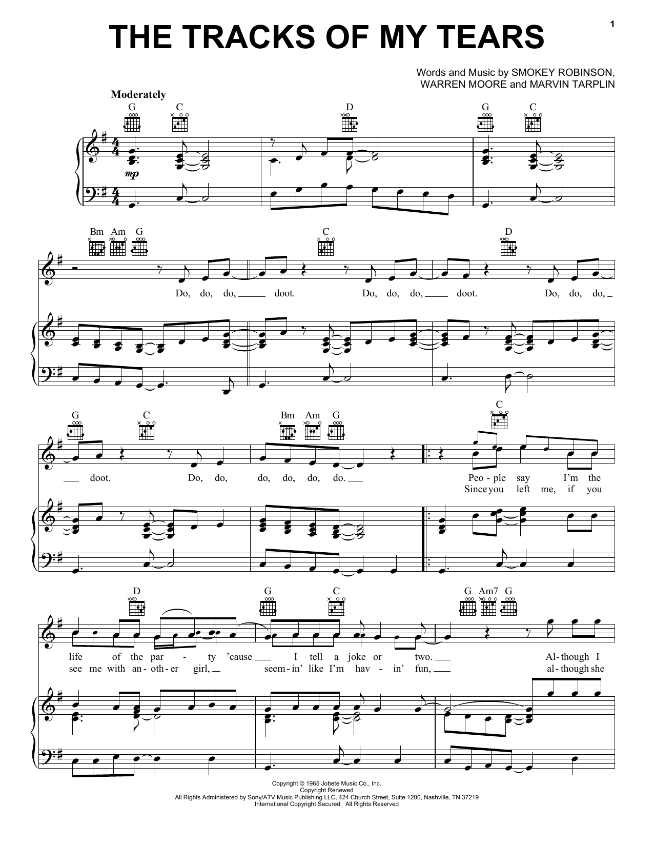 Smokey Robinson & The Miracles The Tracks Of My Tears sheet music notes and chords arranged for Guitar Chords/Lyrics