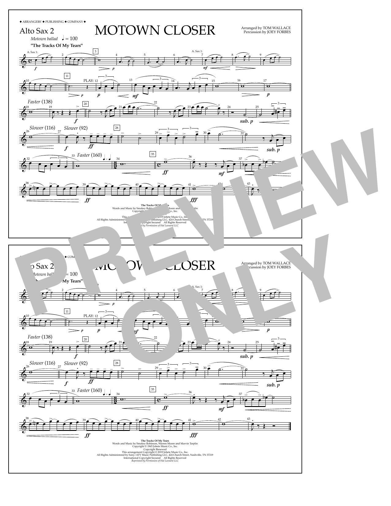 Smokey Robinson Motown Closer (arr. Tom Wallace) - Alto Sax 2 sheet music notes and chords arranged for Marching Band
