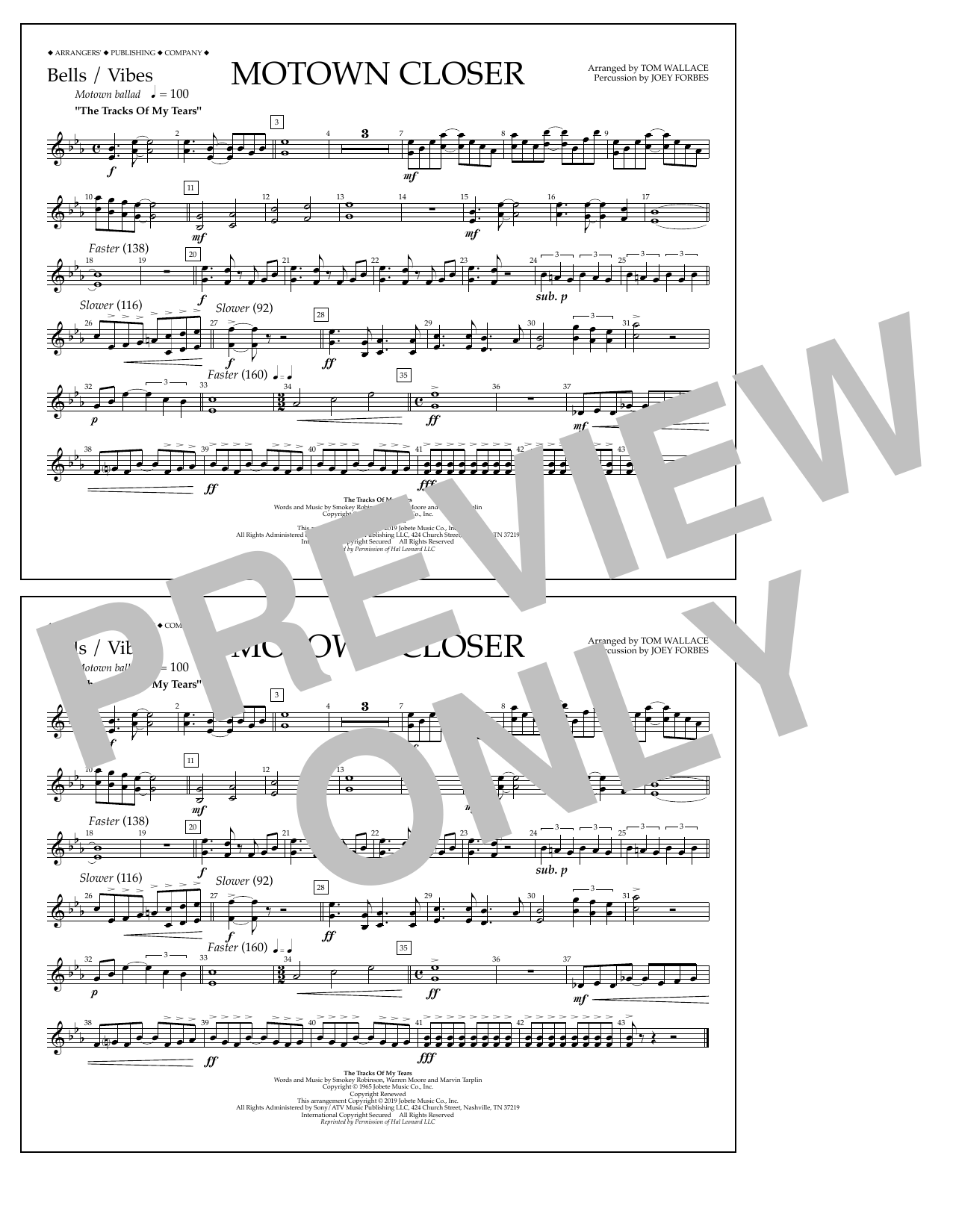 Smokey Robinson Motown Closer (arr. Tom Wallace) - Bells/Vibes sheet music notes and chords arranged for Marching Band