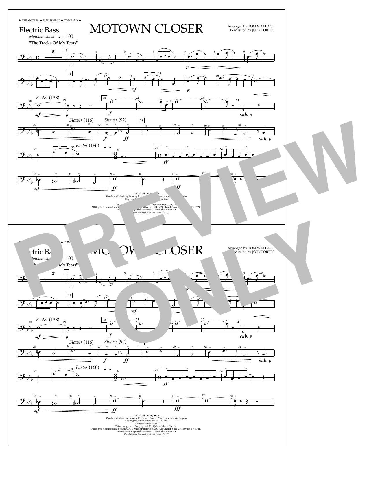 Smokey Robinson Motown Closer (arr. Tom Wallace) - Electric Bass sheet music notes and chords arranged for Marching Band
