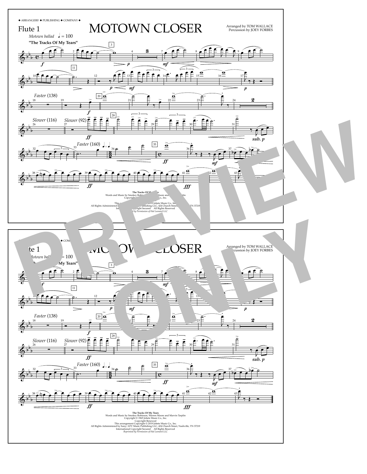 Smokey Robinson Motown Closer (arr. Tom Wallace) - Flute 1 sheet music notes and chords arranged for Marching Band