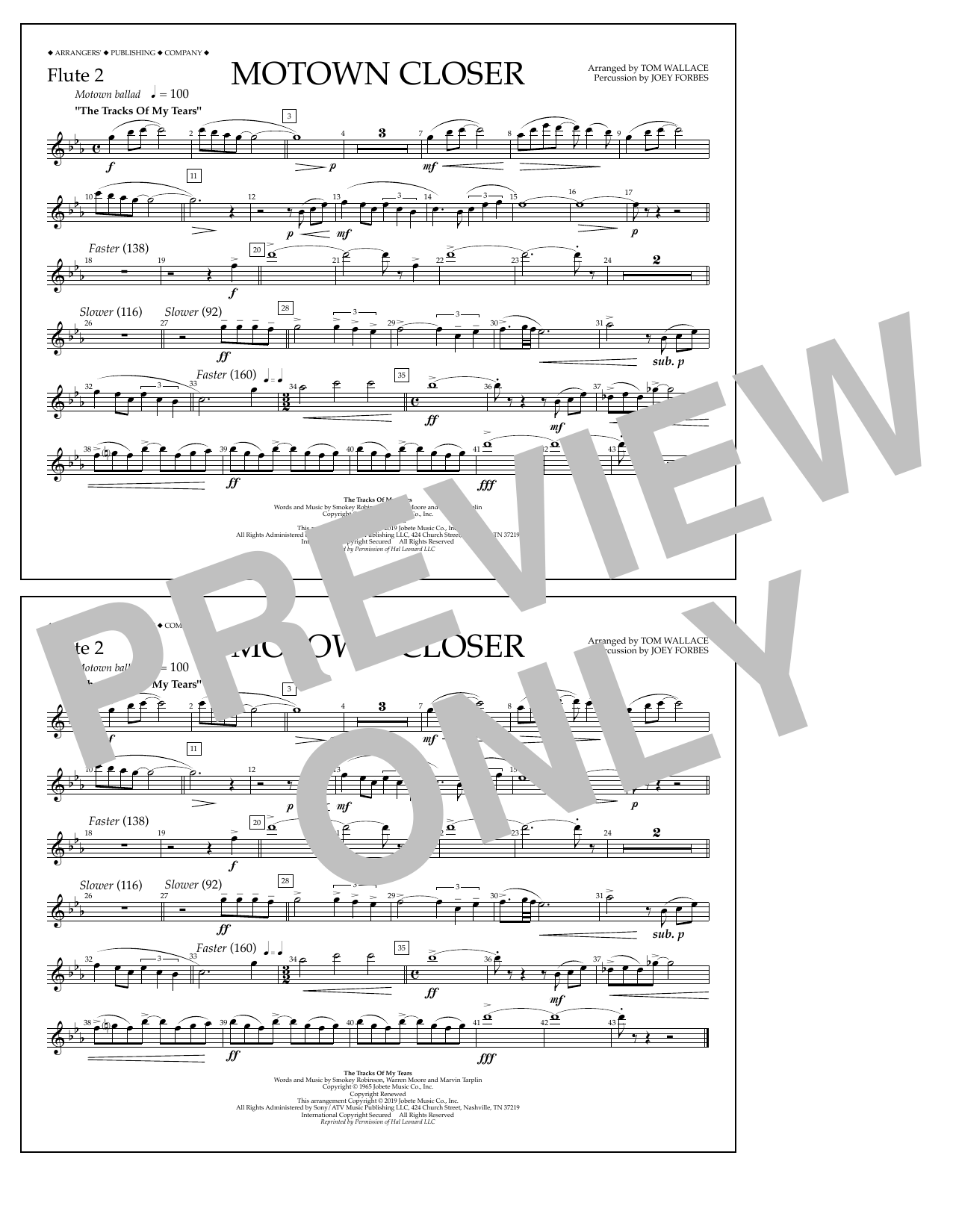 Smokey Robinson Motown Closer (arr. Tom Wallace) - Flute 2 sheet music notes and chords arranged for Marching Band