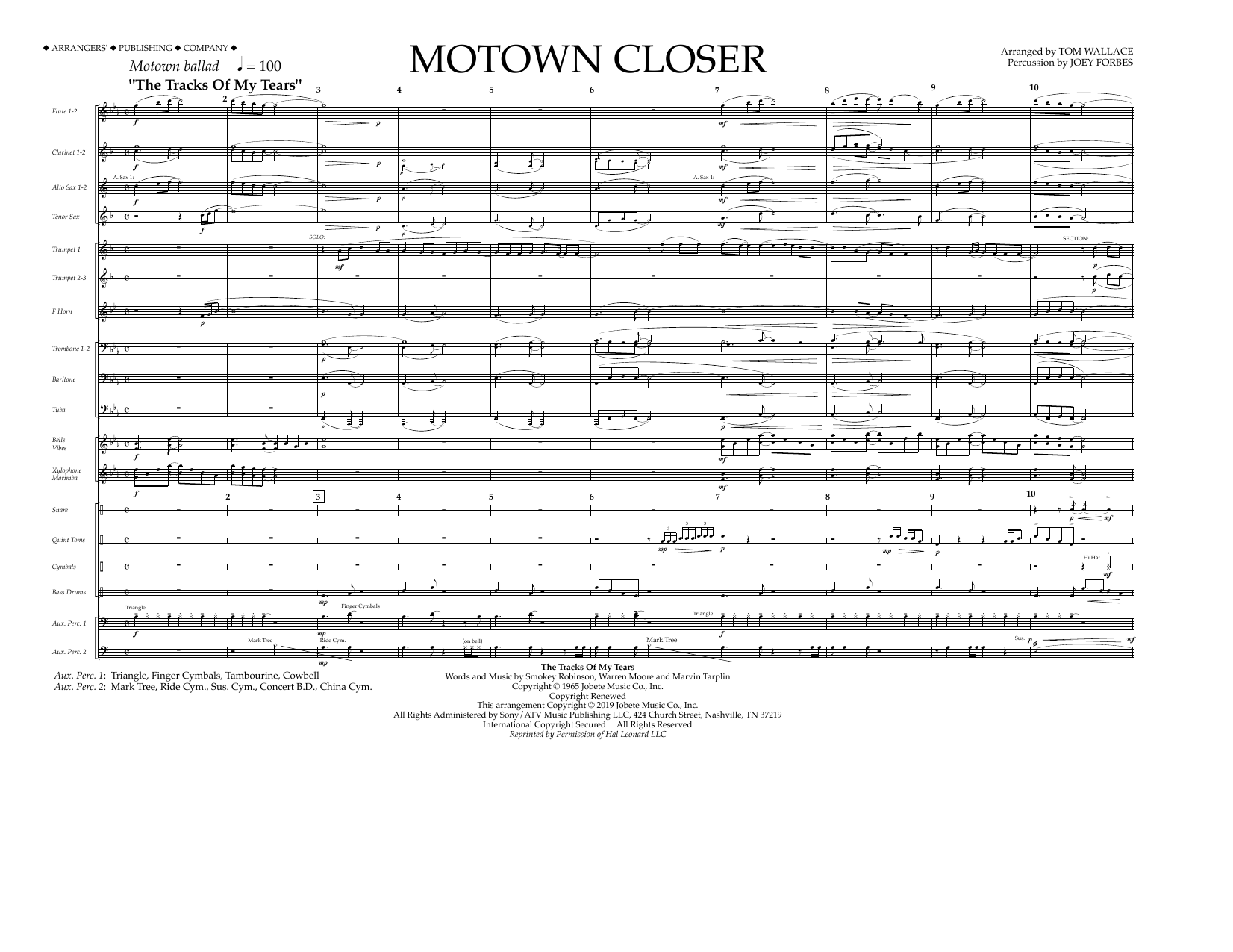 Smokey Robinson Motown Closer (arr. Tom Wallace) - Full Score sheet music notes and chords arranged for Marching Band