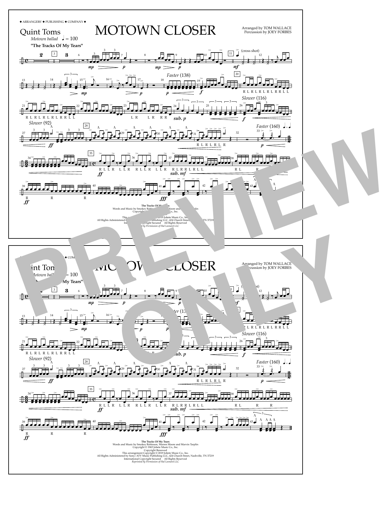 Smokey Robinson Motown Closer (arr. Tom Wallace) - Quint-Toms sheet music notes and chords arranged for Marching Band