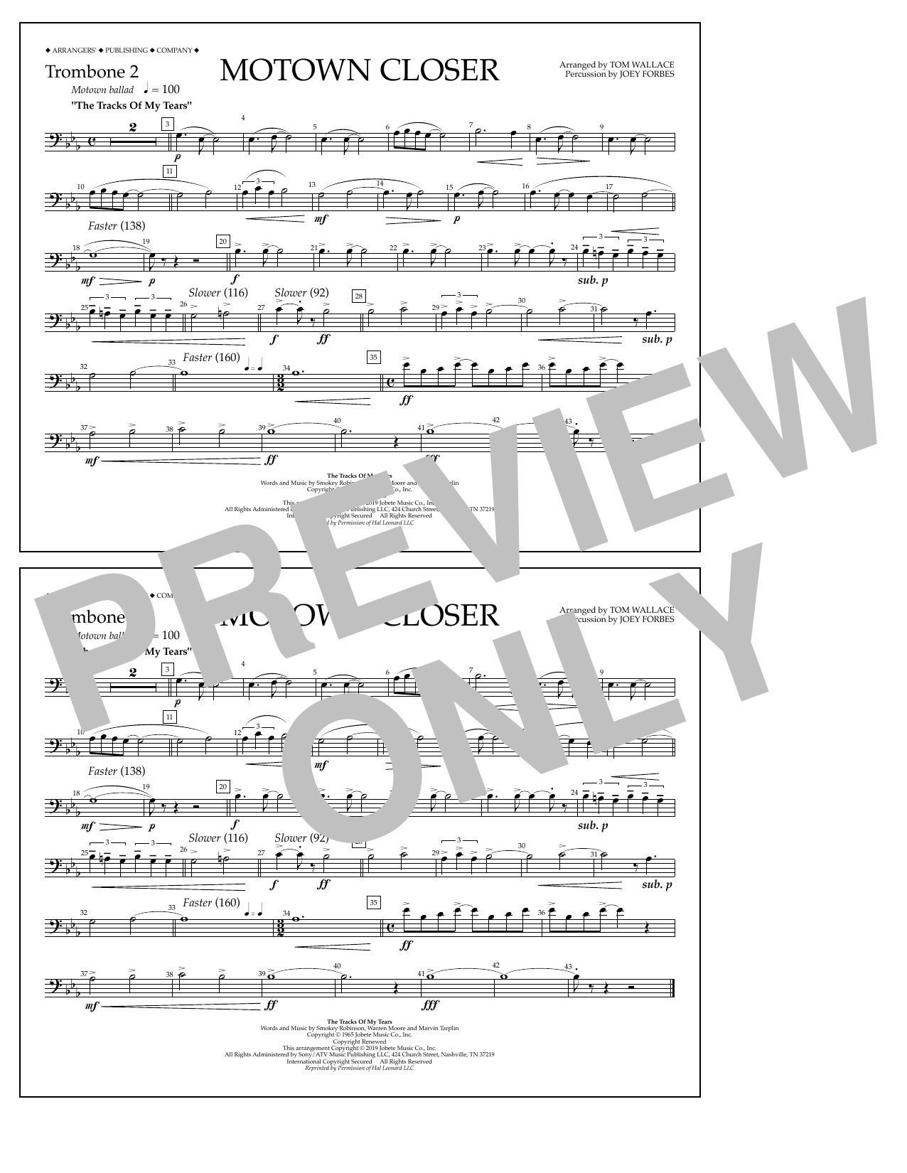 Smokey Robinson Motown Closer (arr. Tom Wallace) - Trombone 2 sheet music notes and chords arranged for Marching Band
