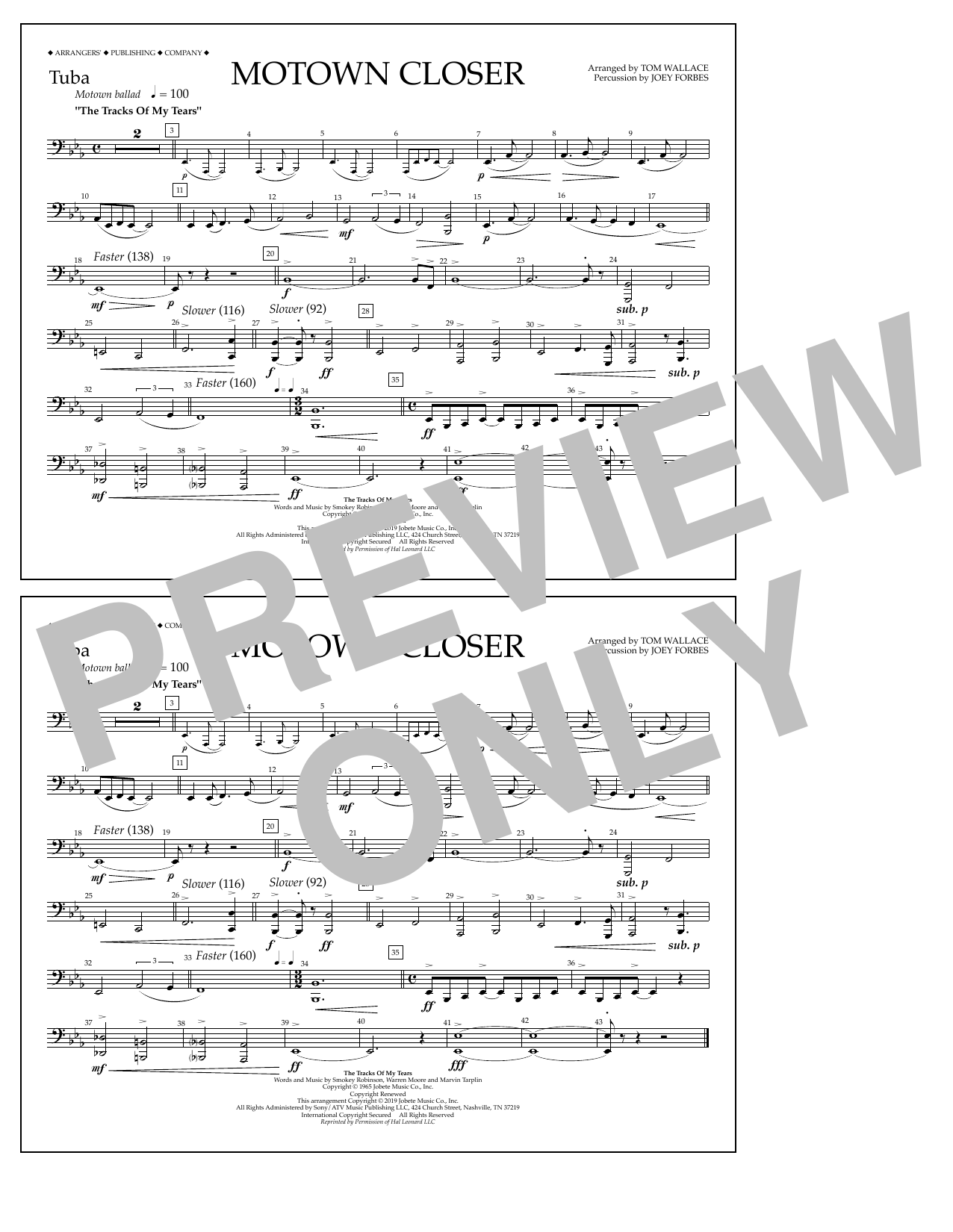 Smokey Robinson Motown Closer (arr. Tom Wallace) - Tuba sheet music notes and chords arranged for Marching Band