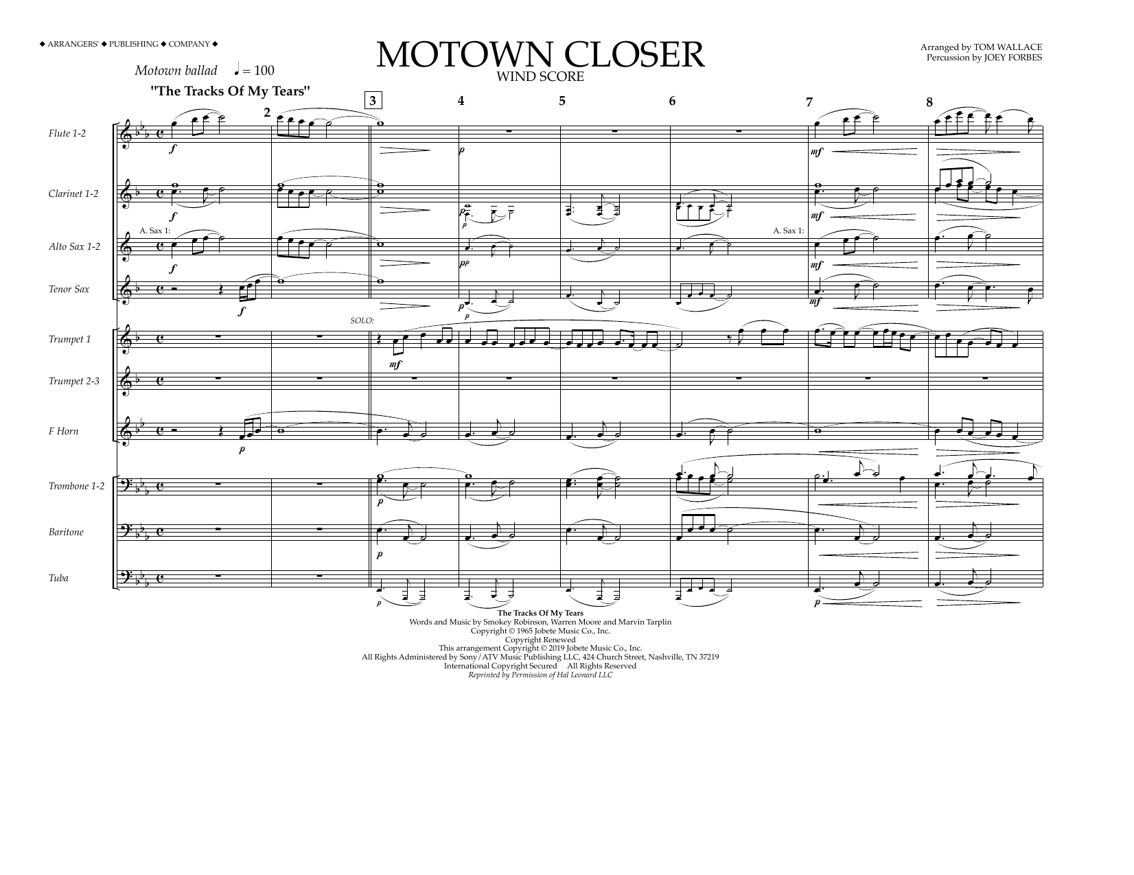 Smokey Robinson Motown Closer (arr. Tom Wallace) - Wind Score sheet music notes and chords arranged for Marching Band