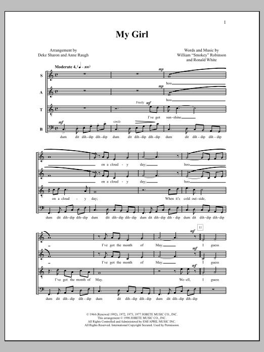 Smokey Robinson My Girl (arr. Deke Sharon) sheet music notes and chords arranged for SATB Choir