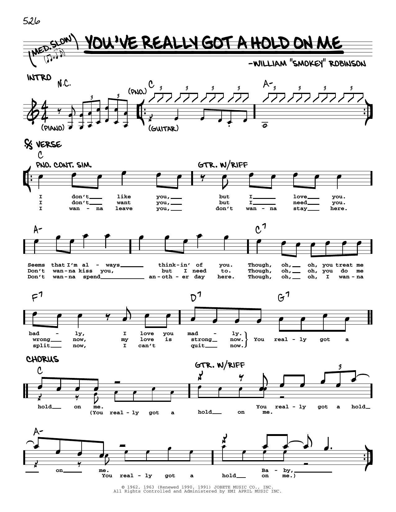 Smokey Robinson You've Really Got A Hold On Me sheet music notes and chords arranged for Real Book – Melody & Chords