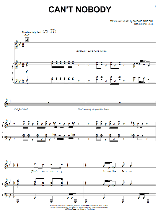 Smokie Norful Can't Nobody sheet music notes and chords arranged for Piano, Vocal & Guitar Chords (Right-Hand Melody)