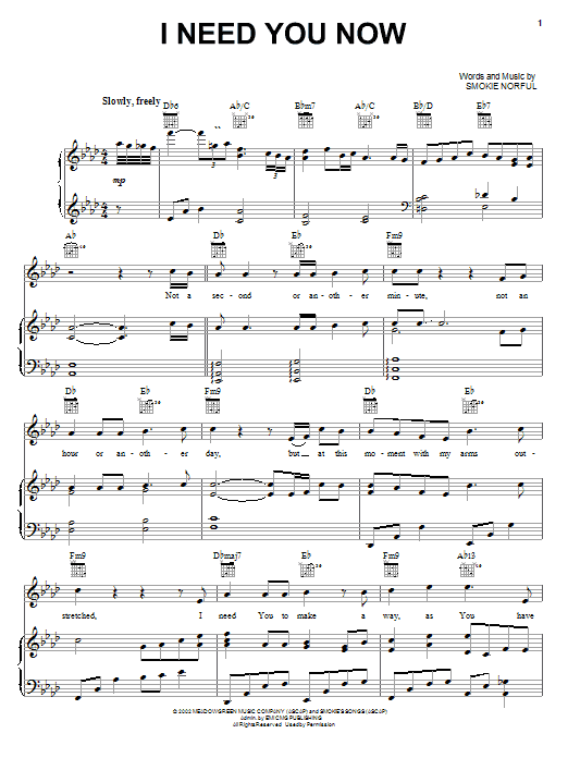 Smokie Norful I Need You Now sheet music notes and chords arranged for Piano, Vocal & Guitar Chords (Right-Hand Melody)