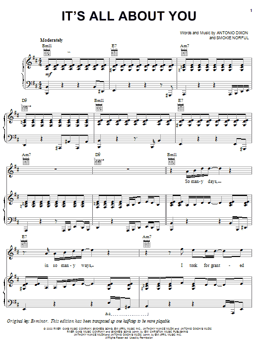 Smokie Norful It's All About You sheet music notes and chords arranged for Piano, Vocal & Guitar Chords (Right-Hand Melody)
